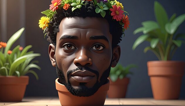 Man in plant pot