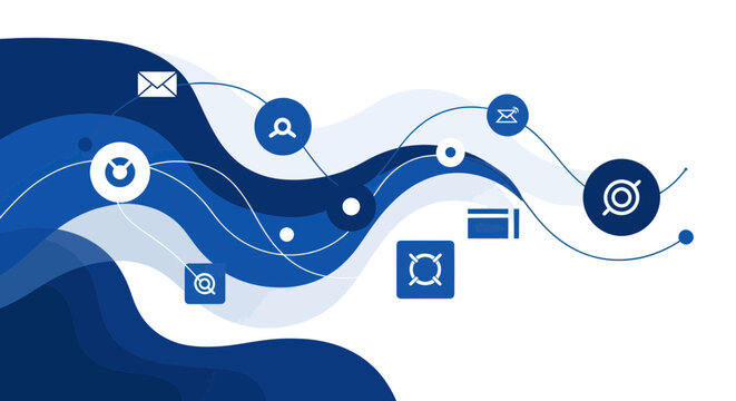 Abstract Blue Waves with Digital Icons and Symbols