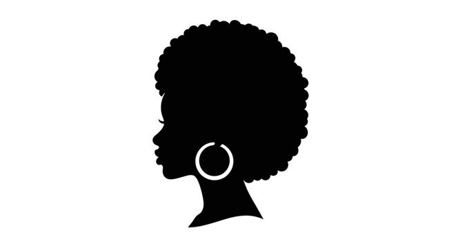 Black Woman Silhouette Profile Afro Hairstyle Hoop Earring Vector