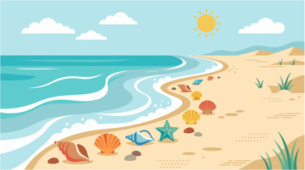 Fototapeta premium seashell shoreline summer beach vector