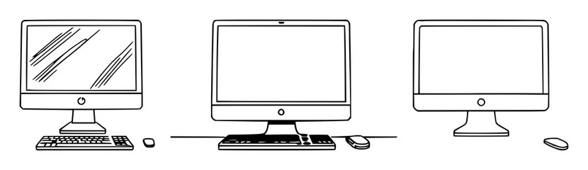 Fototapeta premium Computer set with simple line art design featuring outline, illustration, graphic elements with clean design and vector art