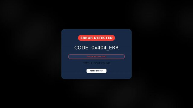 System error UI interface animation. Diagnostic failure alert with pulse effect
