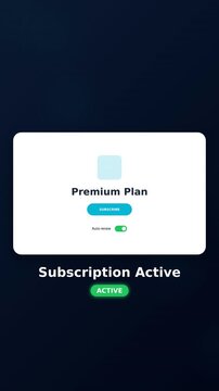 UI subscription interface animation. Subscription card interaction and activation. Modern flat design digital overlay