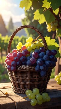 Harvest basket of grapes