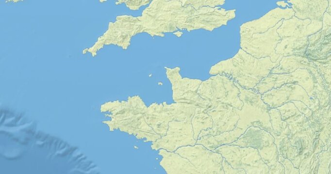 Jersey on Globe. Zoom into the country with Earth spinning on dark background. Physical world map with Jersey and label on it. Country view animation.