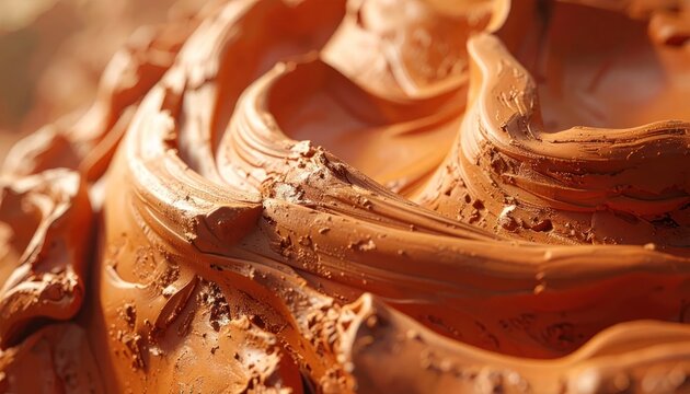 Close-up Macro Texture of Swirling Brown Clay or Mud.