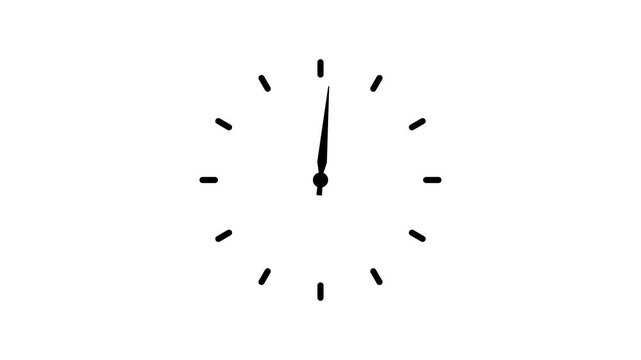 Clock spinning, watch animation on white background. Clock icon flat style 24 hours day and night fast speed with moving timer clock rotation 4k video. clock rotating 4k video