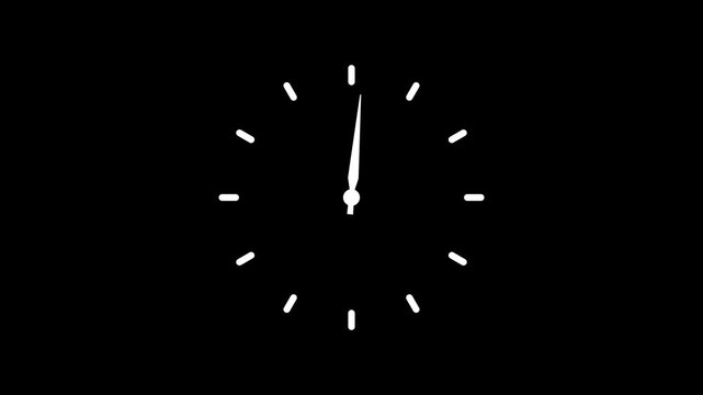 Clock spinning, watch animation on Black background. Clock icon flat style 24 hours day and night fast speed with moving timer clock rotation 4k video. clock rotating 4k video
