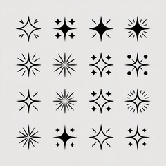 Collection of 16 black and white starburst and sparkle