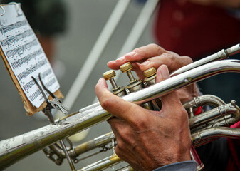 Community Band Trumpet Musician Performing During Patriotic Celebration © Kevin Daugherty