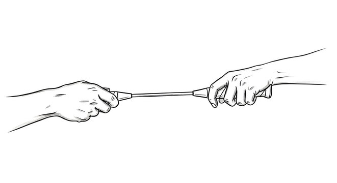 Two hands pulling a taut rope illustration.