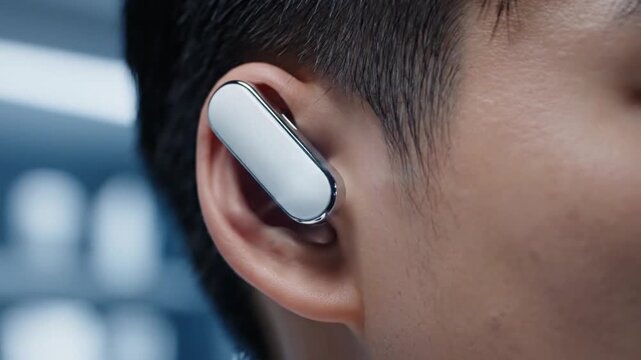Earbud rests inside the human ear to provide wireless audio connectivity for a modern mobile lifestyle.
