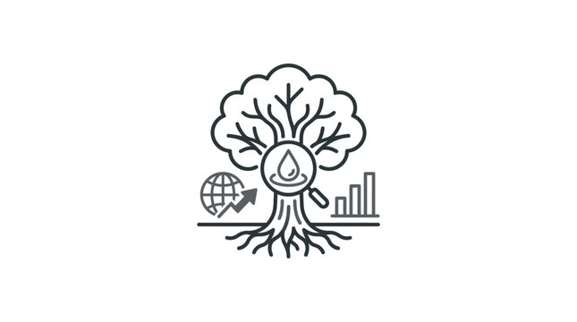 Large tree with water drop core and growth charts.