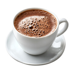 Fototapeta premium Hot cappuccino with latte art in white cup on saucer isolated on white background
