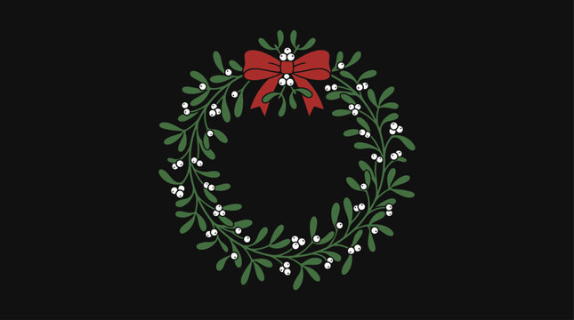 Christmas Mistletoe Wreath Holiday Decoration Vector Illustration