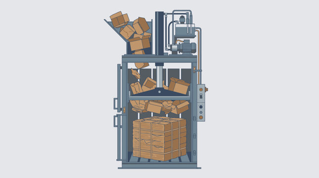Isometric Cross-Section of Office Trash Compactor for Corporate Waste Management Concept