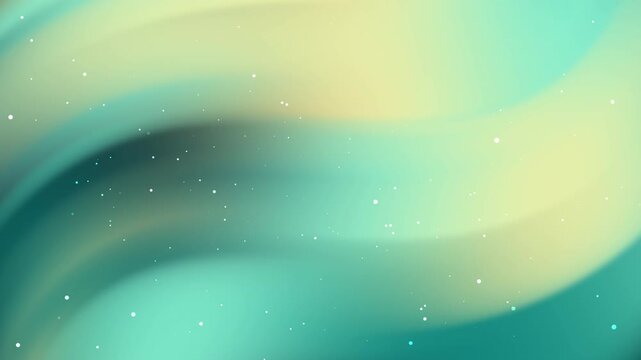 Abstract loopable motion background with soft flowing teal and yellow waves and glowing starlike specks.