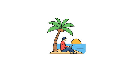 Obraz premium Man sitting under a palm tree.