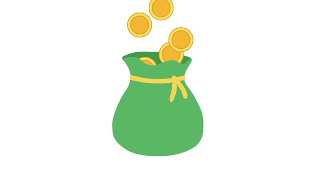 Coin dropping into money bag
