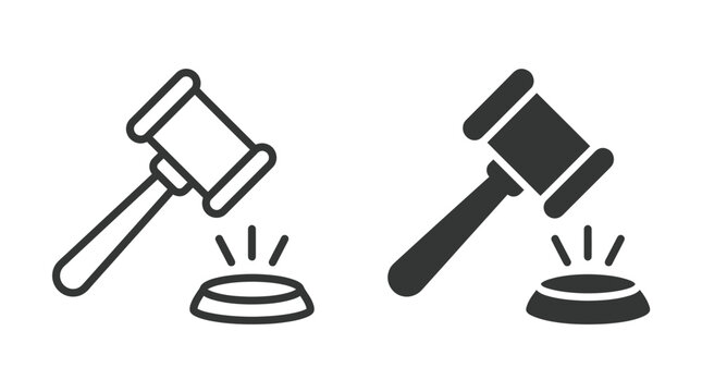 Gavels displayed as both outline and solid icons symbolize the legal authority and final decisions of a judicial system.
