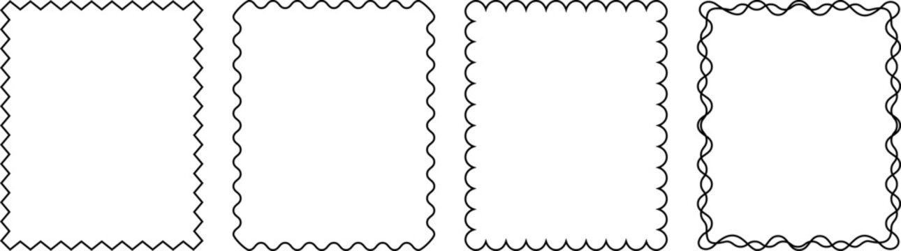 Frames set of standard ratio rectangles 4x5 with wavy, scallop, zigzag, double edges in vertical, mobile and portrait formats.