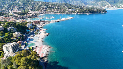 Fototapeta premium Aerial View of Santa Margherita Ligure Coastline and Turquoise Mediterranean Sea