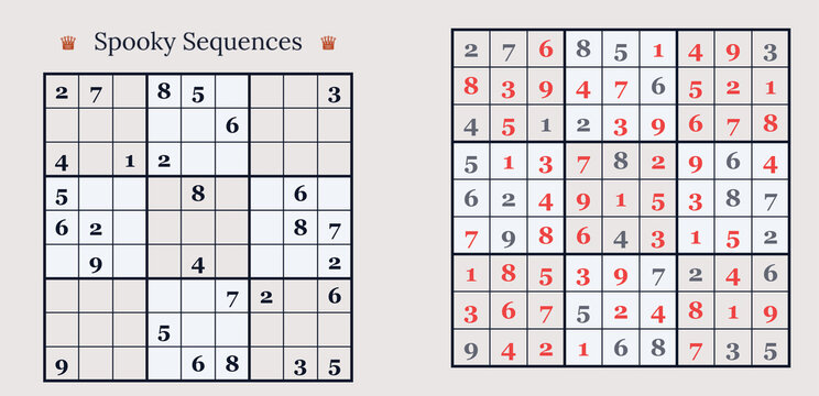 Sudoku puzzle on a light background with spooky sequence theme