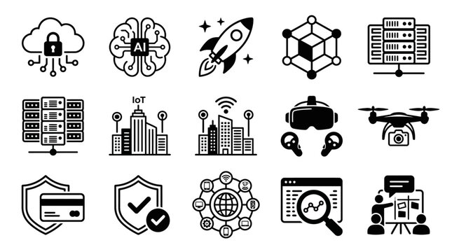 Technology icons for business and innovation.