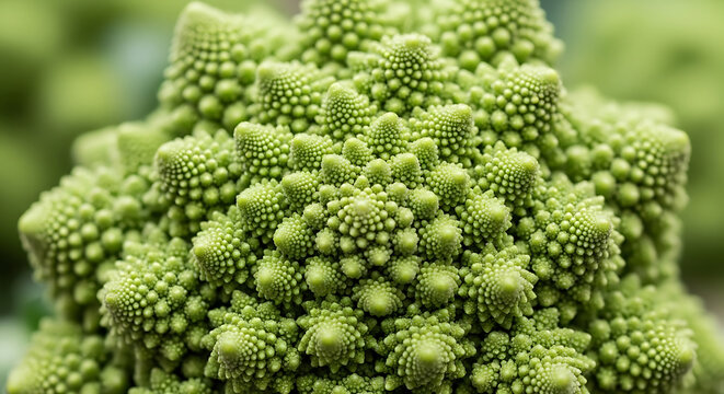 Romanesco broccoli close up a vibrant green fractal vegetable with repeating floret patterns