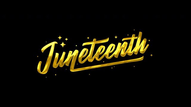 Gold metallic juneteenth text animation lettering on a transparent background suitable for festive holiday celebration graphics. Perfect for juneteenth promotional materials.