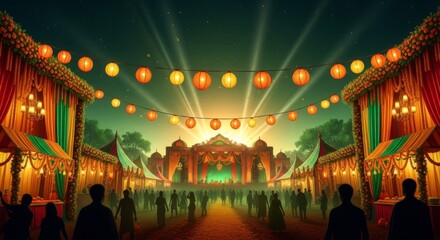 Obraz premium Nighttime celebration with decorative hanging lanterns and traditional indian pattern, lanterns