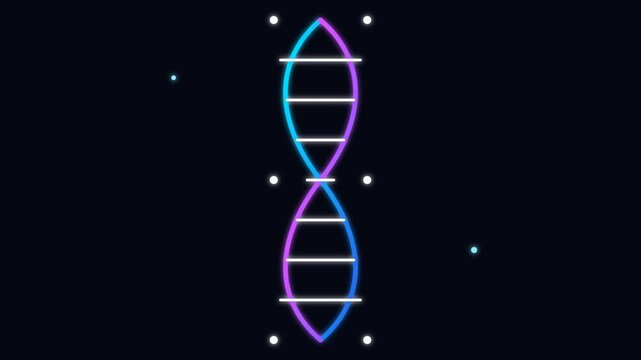 Neon glowing dna strand icon on dark background