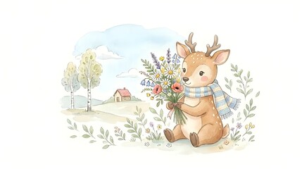 Obraz premium Whimsical Watercolor Animal Friends Collection on White Background