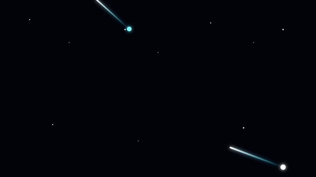 Bright shooting stars falling in the dark night sky