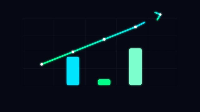 Green growth bar chart with upward trend line on dark grid