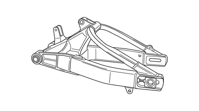 Perspective line drawing of a motorcycle rear swing arm.