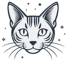 Obraz premium Mystical cat head with stars. Stylized feline portrait vector illustration for a logo or emblem.