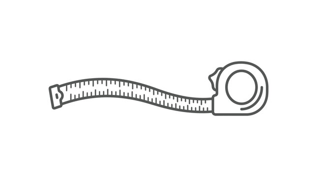 Extended retractable measuring tape tool line art illustration.