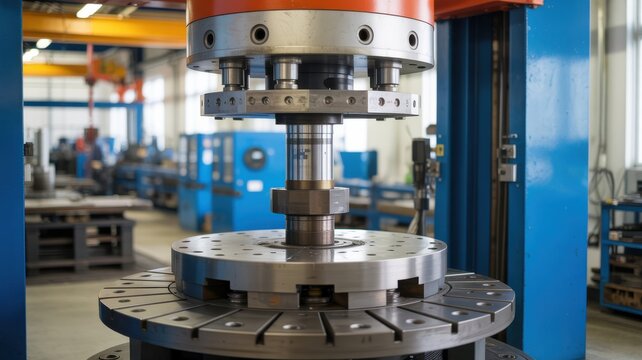 Industrial hydraulic press machine in modern factory workshop for metal manufacturing