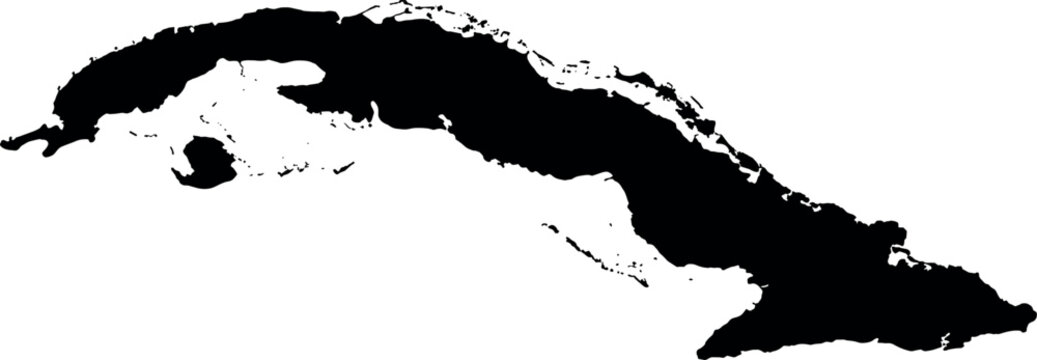 Black Silhouette Map of Cuba Island Country Vector Shape Isolated on Light Background for Geographic Design