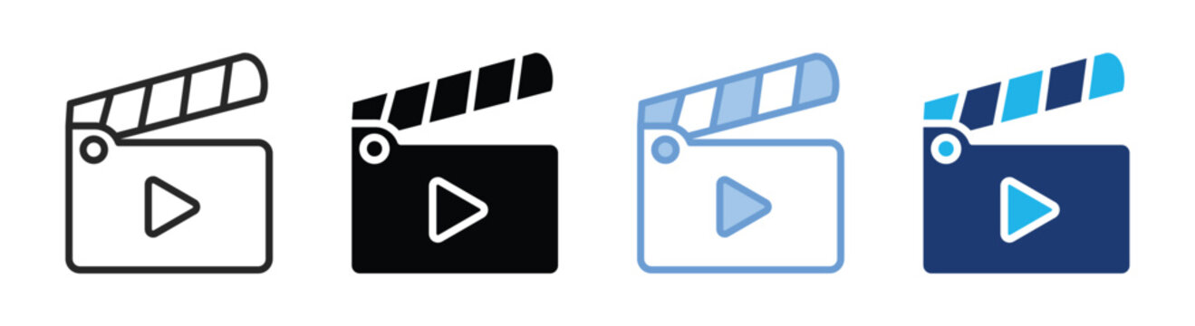Clapper board icon set multiple style collection