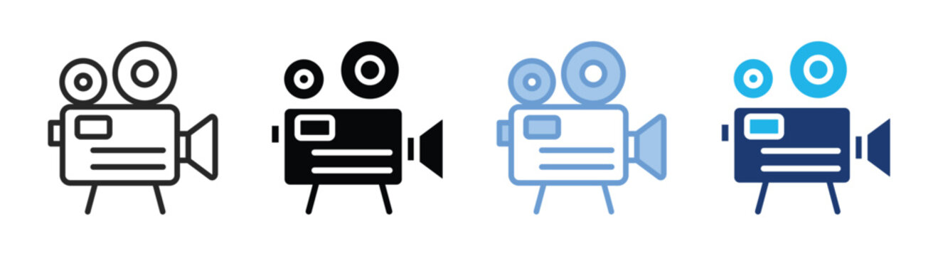 Old video camera icon set multiple style collection