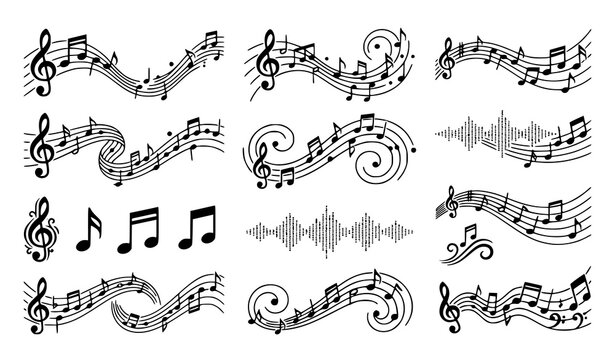 Music Notes Wave and Melody Symbol Vector Icon Collection
