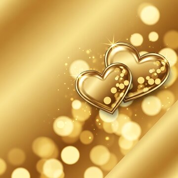 Golden Hearts on a Shimmering Background - A Romantic Illustration.