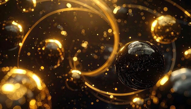 Golden Orbs Floating in Space Environment.