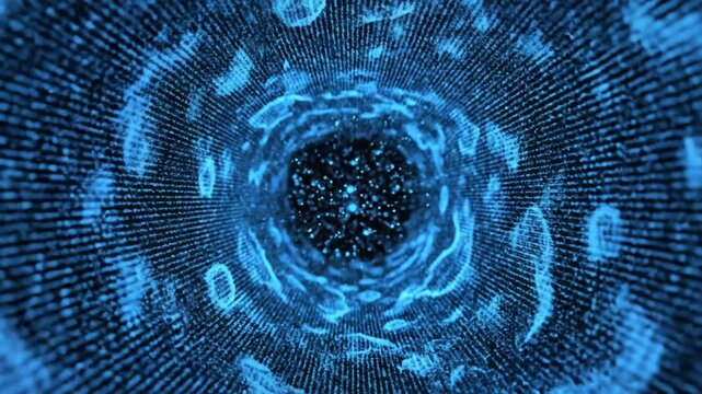 Data stream tunnel represents the movement of digital information through a futuristic cyberspace network.