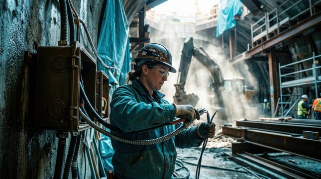 A Construction Worker Working On Site, Installation And Repair Of Electricity