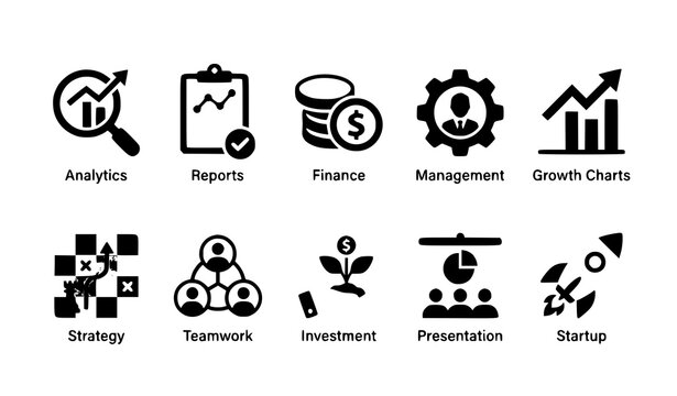 Business Development Blue Icons Set Finance Analytics Vector