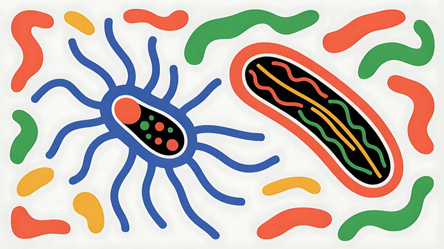 Microscopic organism with flagella and internal structures, isolated on transparent background