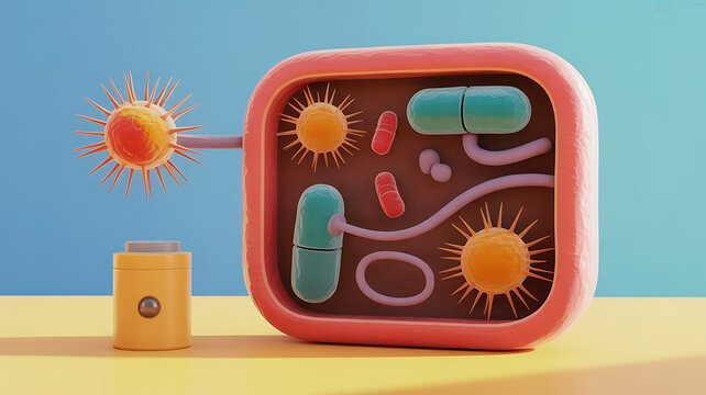 Microscopic organism with flagella and internal structures, isolated on transparent background